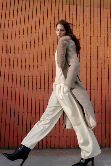 WOOL COAT WITH FAUX FUR LAPEL AND BELT - Light mink by Zara - Image 5