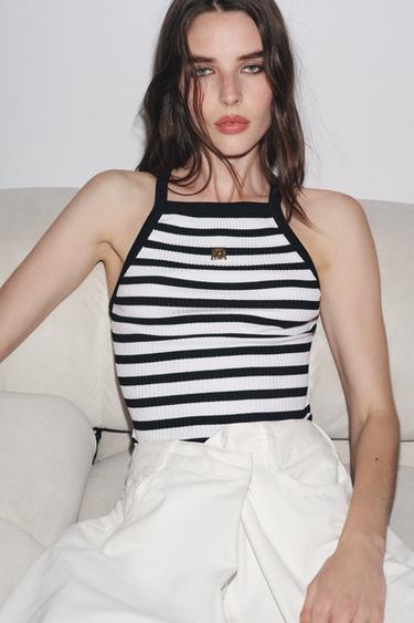 Zara ZARA STRIPED BROOCH TOP - striped