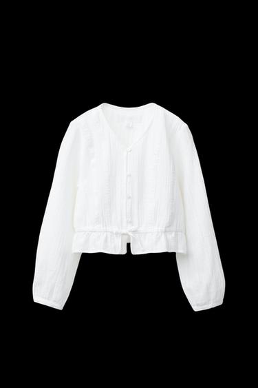 BLUSE MIT STRUKTURMUSTER UND SCHLEIFE - Cremefarben von Zara - Bild 0