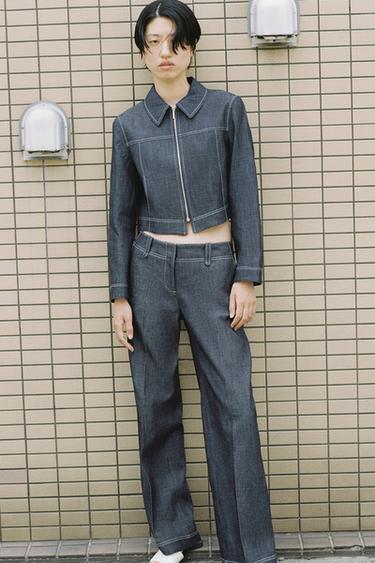 コントラストステッチ入りパンツインディゴブルーZaraのコントラストステッチ入りパンツ - インディゴブルー 