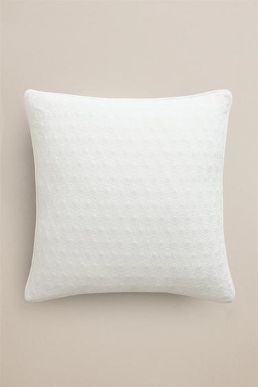 FLORAL EMBROIDERED THROW PILLOW COVER — white 1