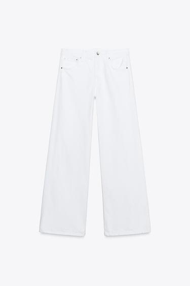Zara ZW COLLECTION WIDE LEG LOW-RISE JEANS - White