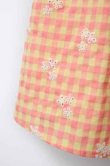 GINGHAM CHECK DRESS WITH FLOWERS - Orange / Yellow by Zara - Image 3