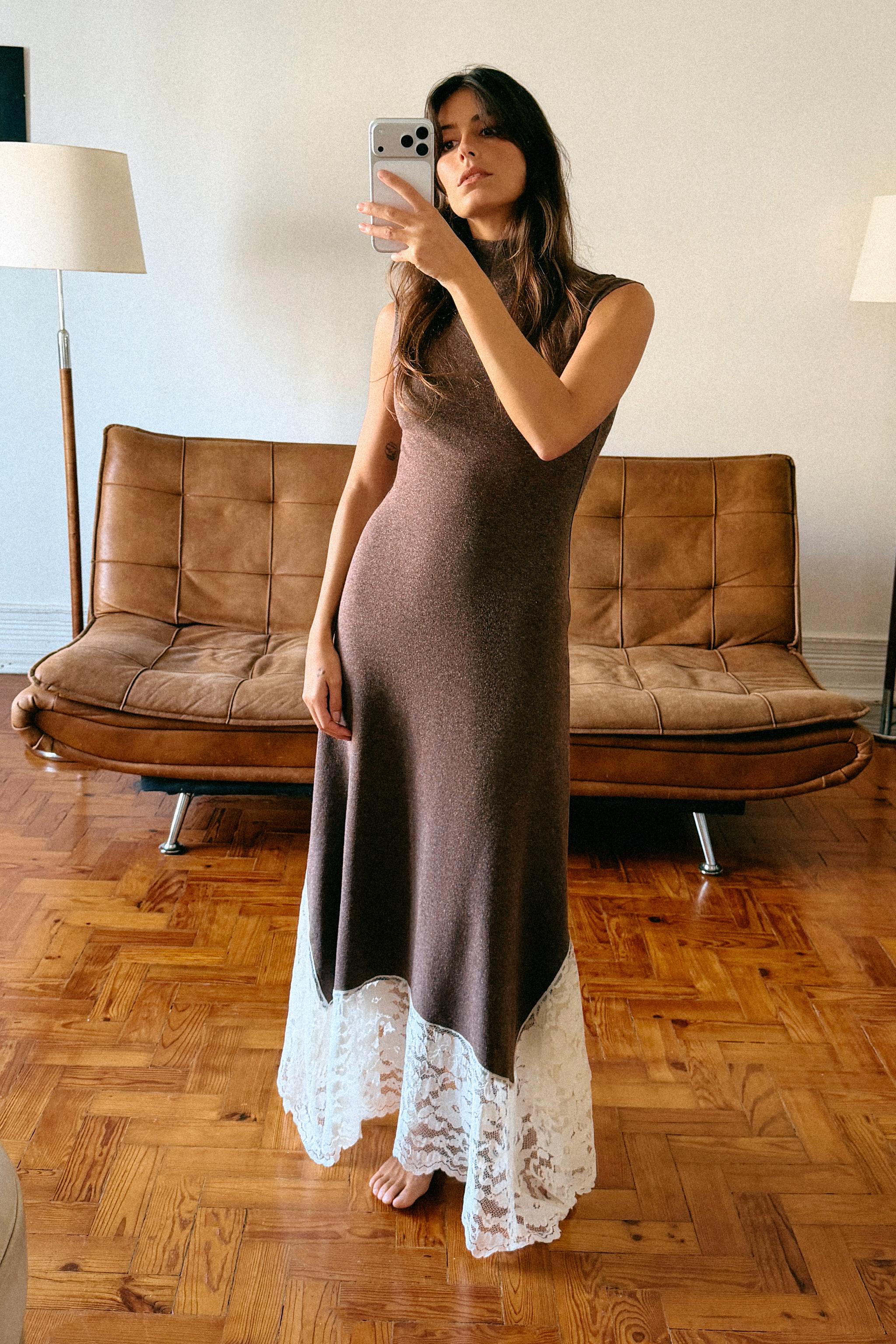 LONG COMBINATION LACE DRESS