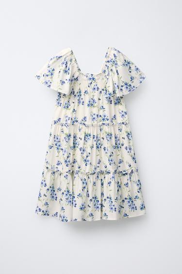 FLORAL RUFFLE DRESS - Ecru / Blue by Zara