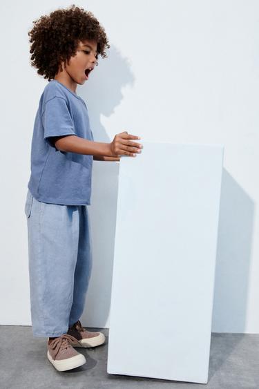 FADED EFFECT T-SHIRT WITH COTTON AND LINEN - Faded blue by Zara - Image 1