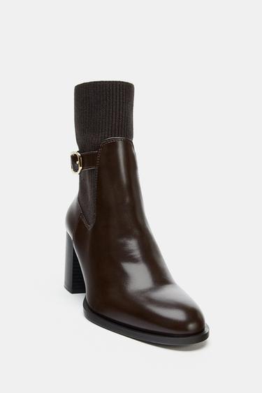 FABRIC UPPER HEELED ANKLE BOOTS - Brown by Zara - Image 4