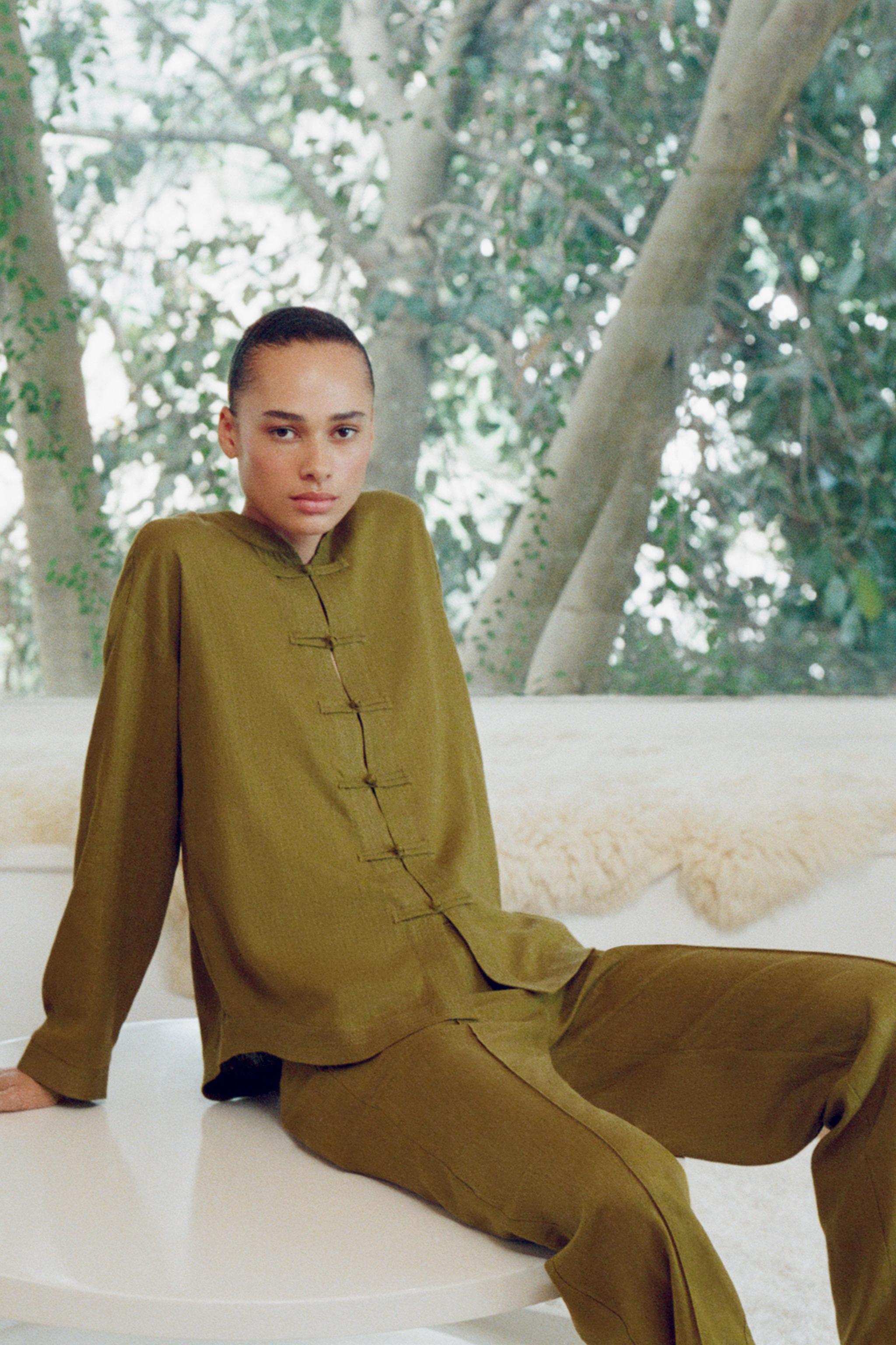 LINEN SHIRT WITH FROG FASTENING - Oil | ZARA United States