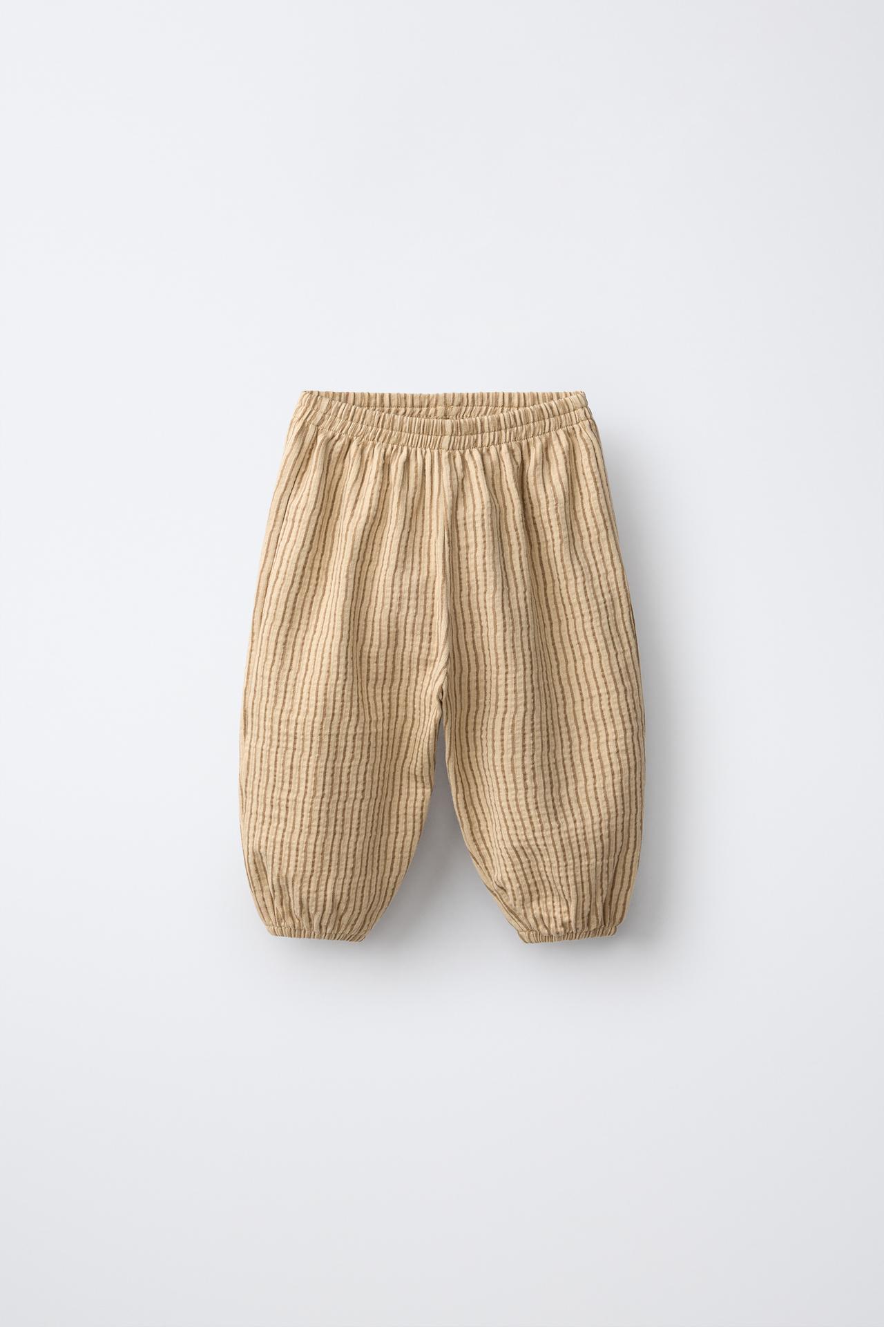 TEXTURED STRIPED PANTS — Ocher