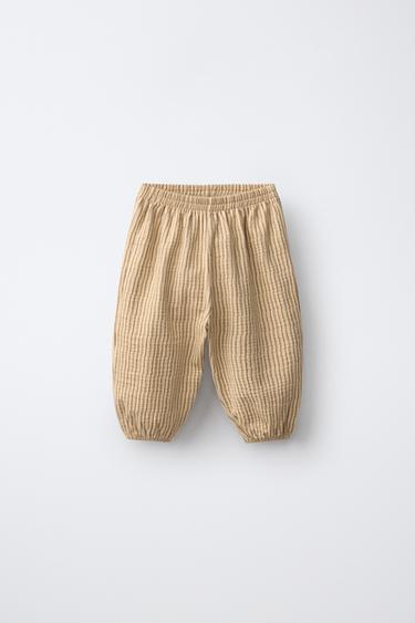 TEXTURED STRIPED PANTS — Ocher 1