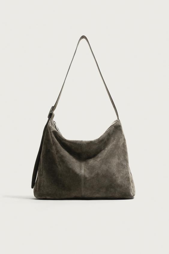 LEATHER SHOULDER BAG - Grey by Zara - Image 0