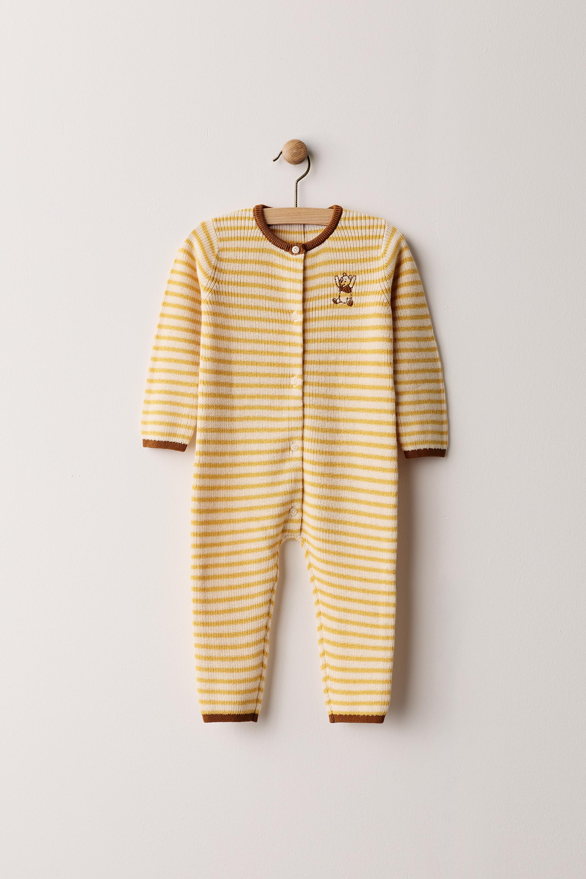 WINNIE THE POOH © DISNEY STRIPED KNIT JUMPSUIT — Ecru/Yellow