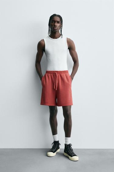WASHED JOGGER BERMUDA SHORTS - Red by Zara
