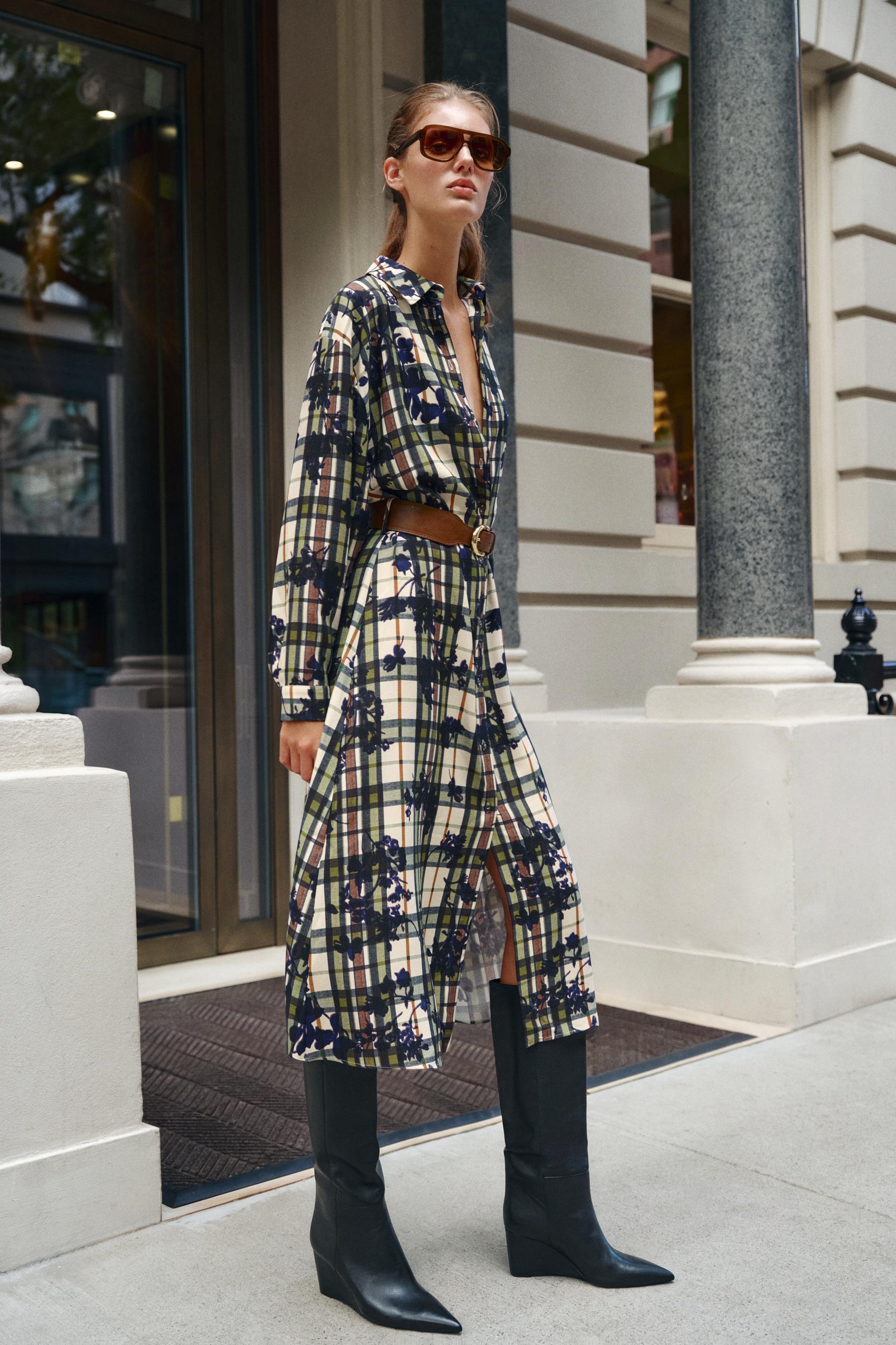 PRINTED MIDI SHIRT DRESS WITH BELT thumbnail 3