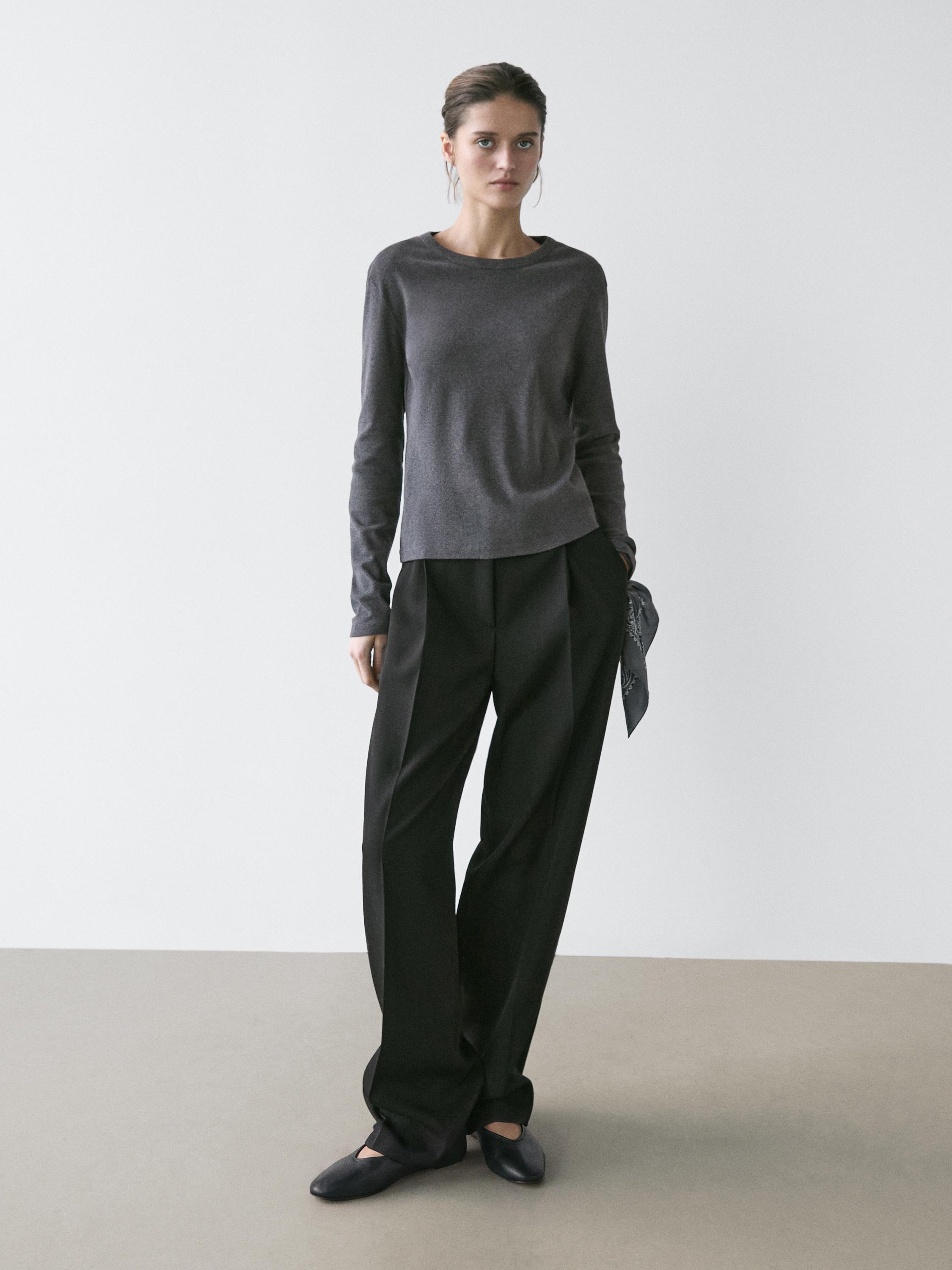 Ribbed long sleeve melange T-shirt
