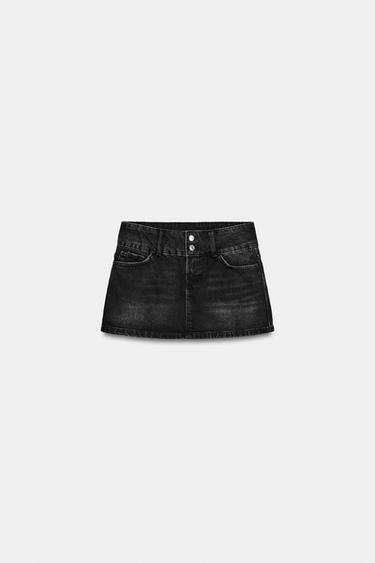 FALDA PANTALÓN DENIM BOLSILLOS - Negro de Zara