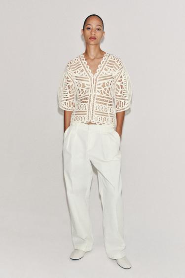Zara ZW COLLECTION CROCHET TOP - Ecru - Image 0