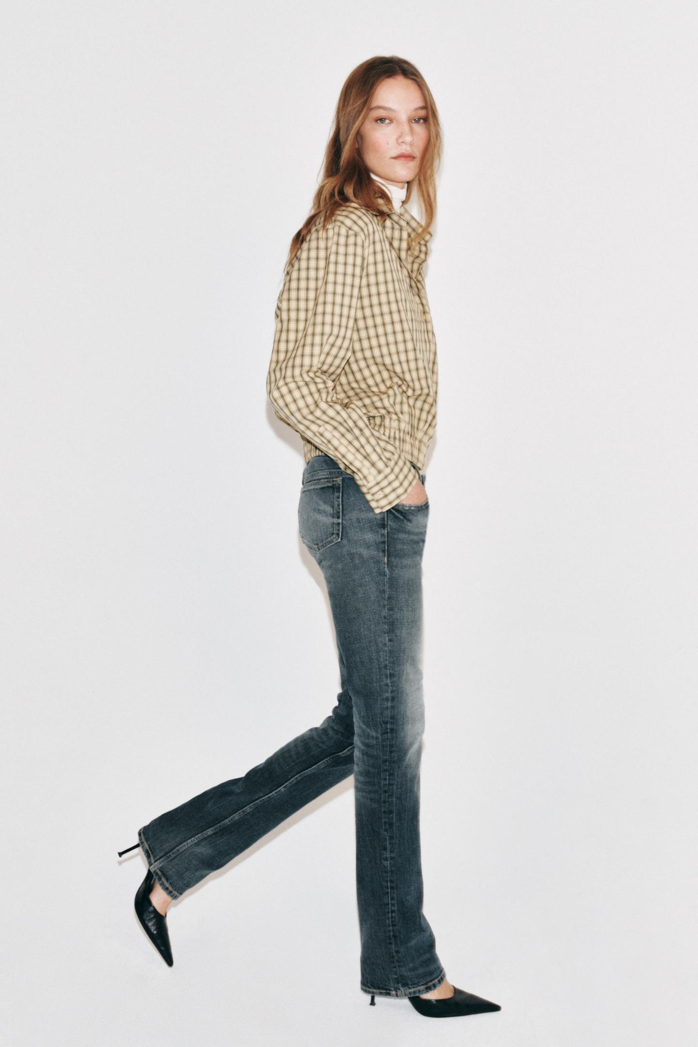 Женская рубашка Zara ZW Collection Puff-Sleeve Check, цвет: Экрю / Чёрный — фото 4