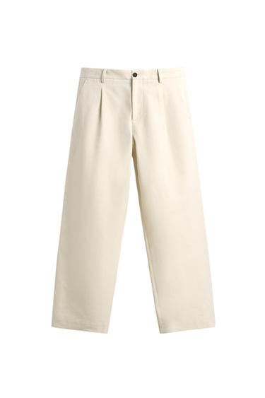 Zara LIMITED EDITION STRAIGHT FIT PLEATED PANTS - Oyster-white