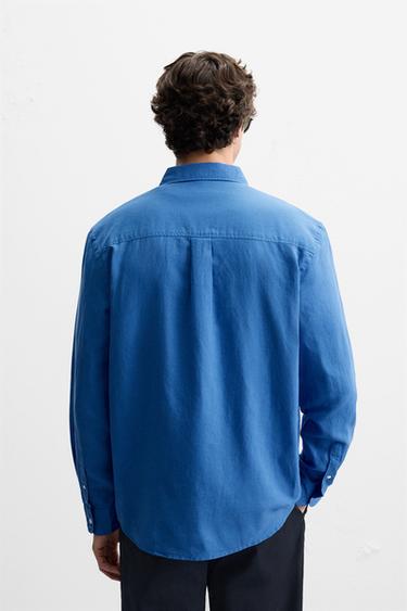 CHEMISE EN LIN ET COTON - Bleu encre de Zara - Image 2