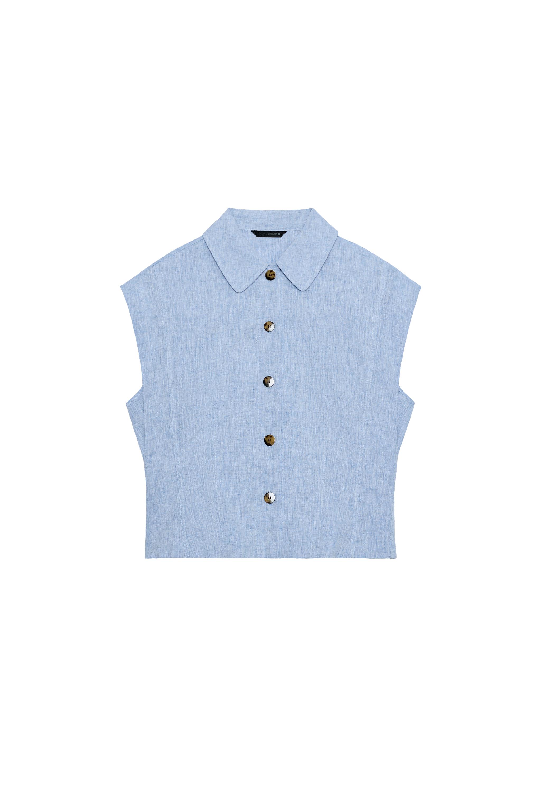 トップス SUMMER WOOL SLEEVELESS SHIRT LINEN BLEND SLEEVELESS SHIRT - Blue | ZARA Iraq