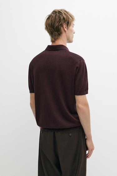 Zara Wool blend knit polo shirt - Burgundy