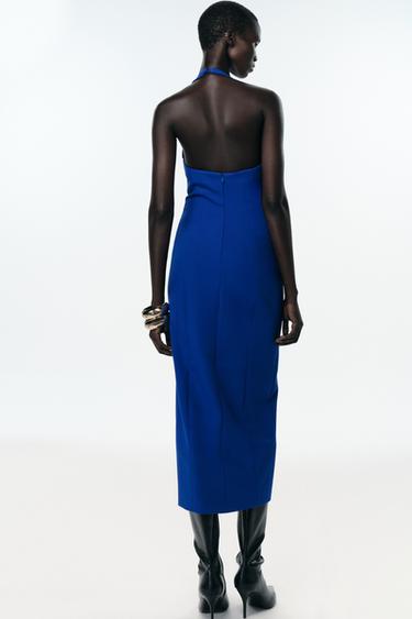 ROBE MI-LONGUE TUBE CROISÉE - Bleu roi de Zara - Image 4