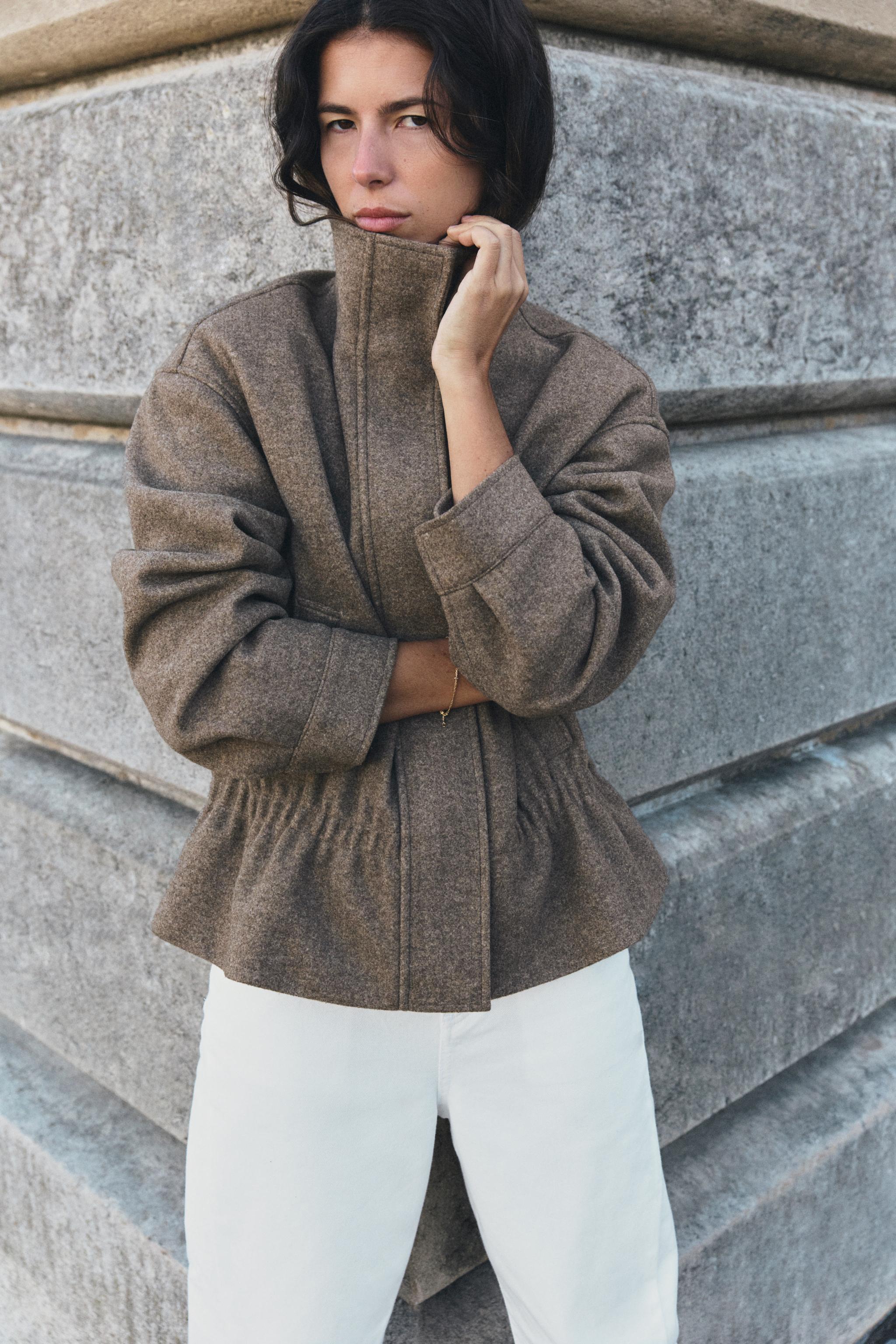 Soft High Neck Gathered Jacket by Zara