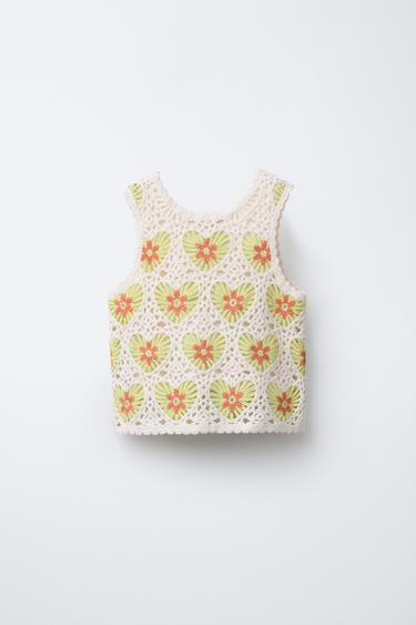 HAUT EN MAILLE CROCHET - Vert / Écru de Zara - Image 1