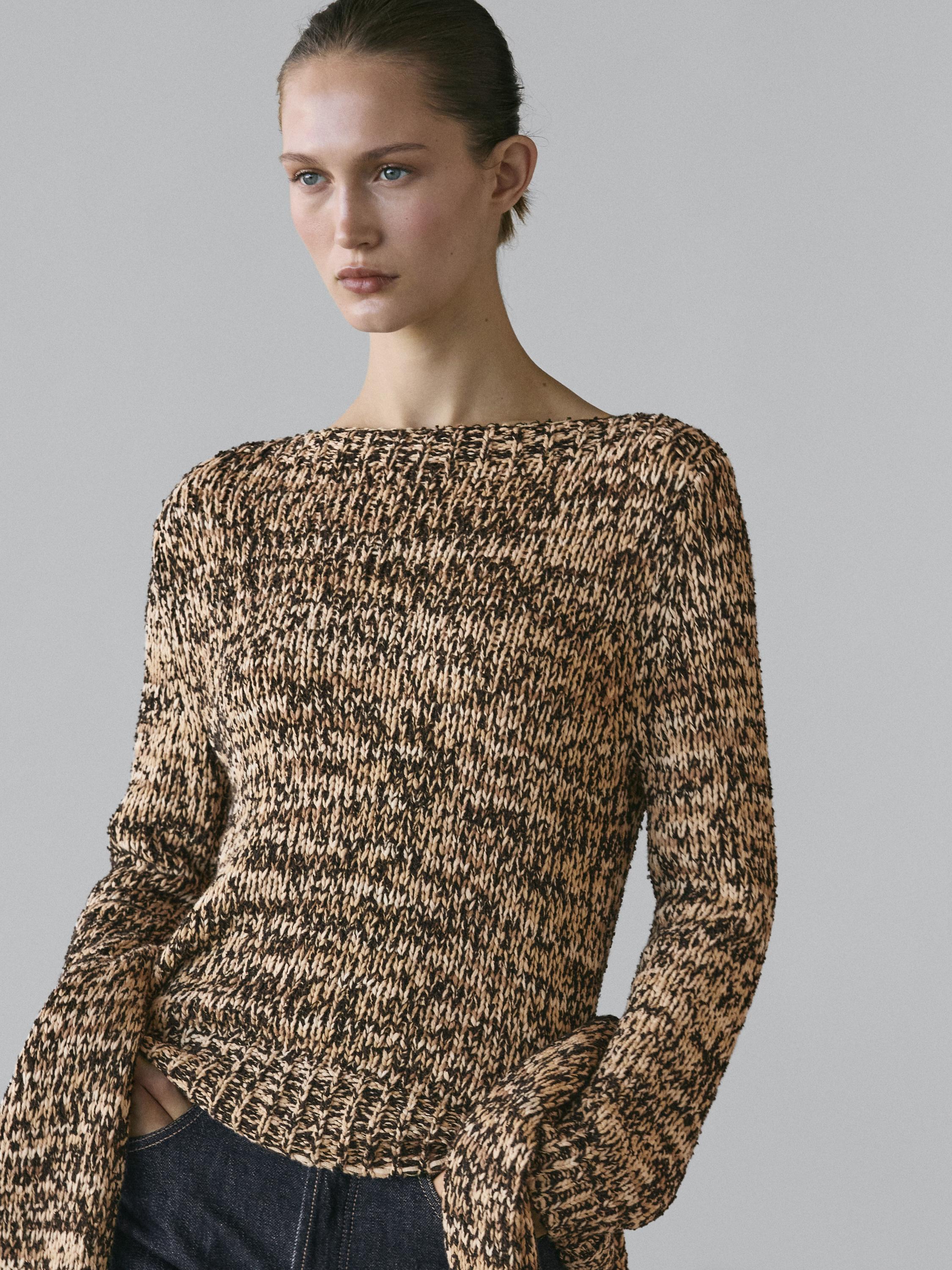 Mouliné cotton blend knit sweater