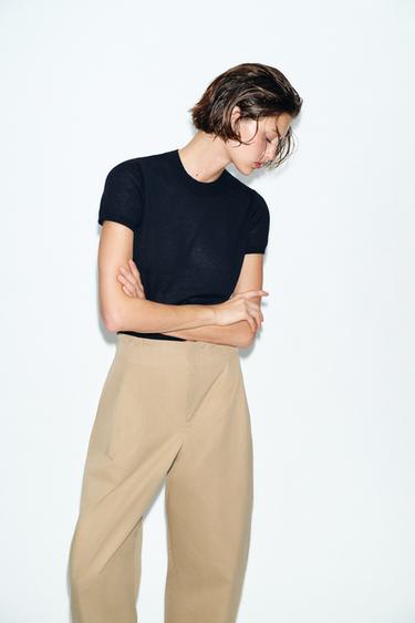 QUẦN PAPER BAG DÁNG BÓNG - Màu vàng bò nhạt từ Zara