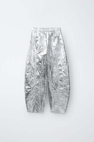 METALLIC BARREL TROUSERS - Silver by Zara - Image 1
