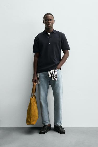 Zara TEXTURED REGULAR FIT POLO SHIRT - Dark navy - Image 0