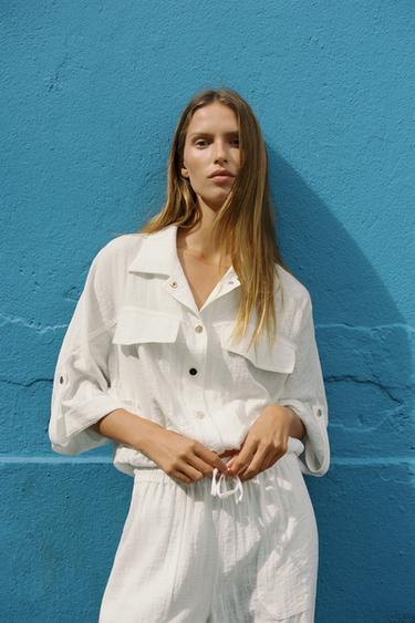 CAMISA SAFARI MANGA CORTA - Blanco de Zara