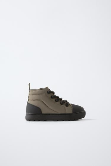 QUILTED HIGH-TOP SNEAKERS - Khaki Green by Zara - Image 0