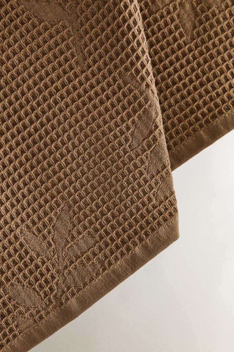 WAFFLE-KNIT KITCHEN TOWEL — Brown