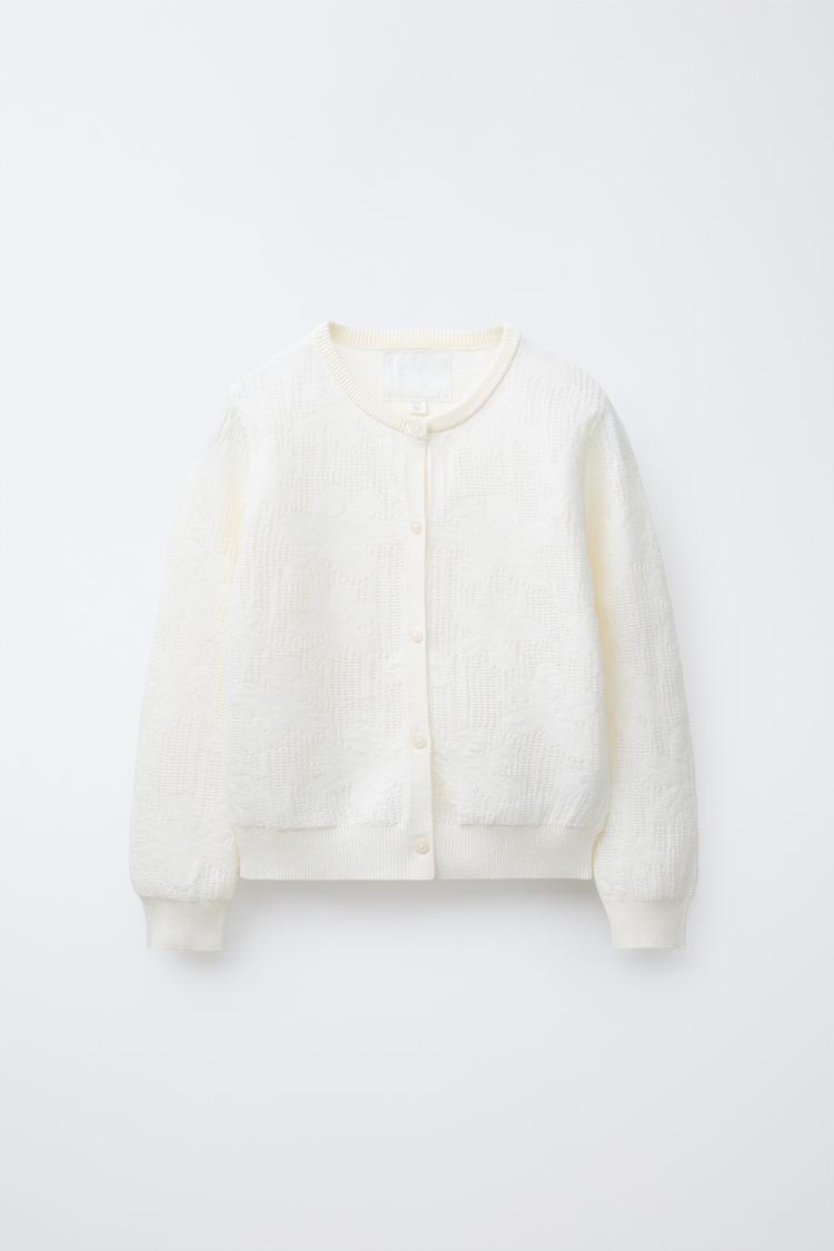 FLORAL JACQUARD FINE KNIT JACKET White ZARA South Africa