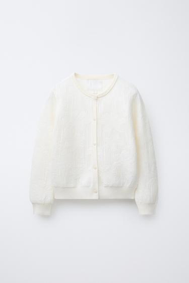 CHAQUETA FINA JACQUARD FLORES - Blanco de Zara