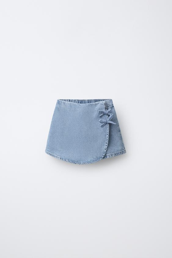 DENIM BERMUDA SKIRT WITH BOWS - Mid-blue by Zara - Image 0