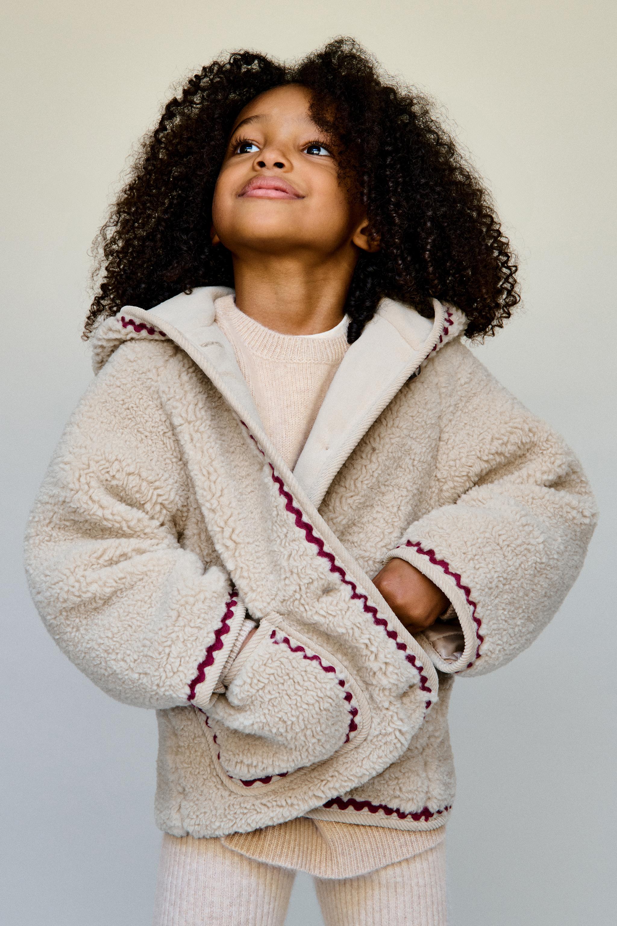 FAUX SHEARLING JACKET WITH WAVY TRIM AND FLEECE LINING - Світло