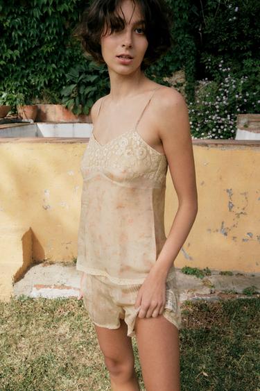TOP DE ORGANZA ESTAMPADO BORDADO - Cru da Zara