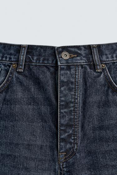 COTTON-WOOL STRAIGHT-LEG JEANS - Mid-blue by Zara