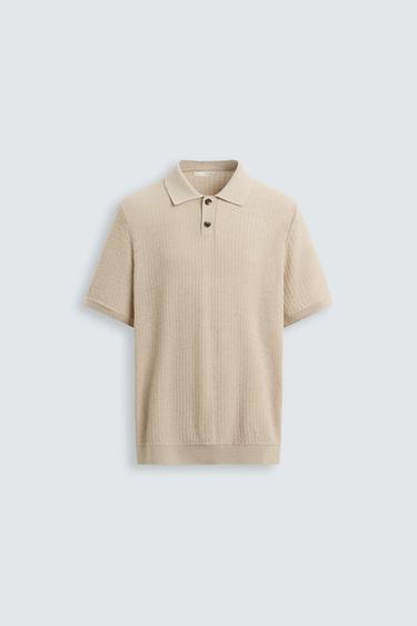TEXTURED KNIT POLO SHIRT - Stone by Zara