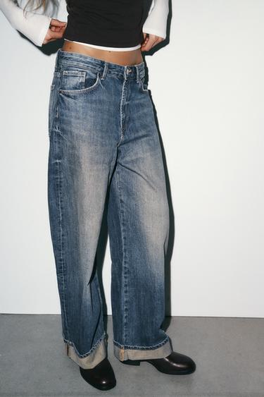 TRF BAGGY FOLDED MID-WAIST JEANS - Blue by Zara