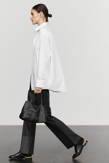 Oversize 100% cotton poplin shirt — White 1