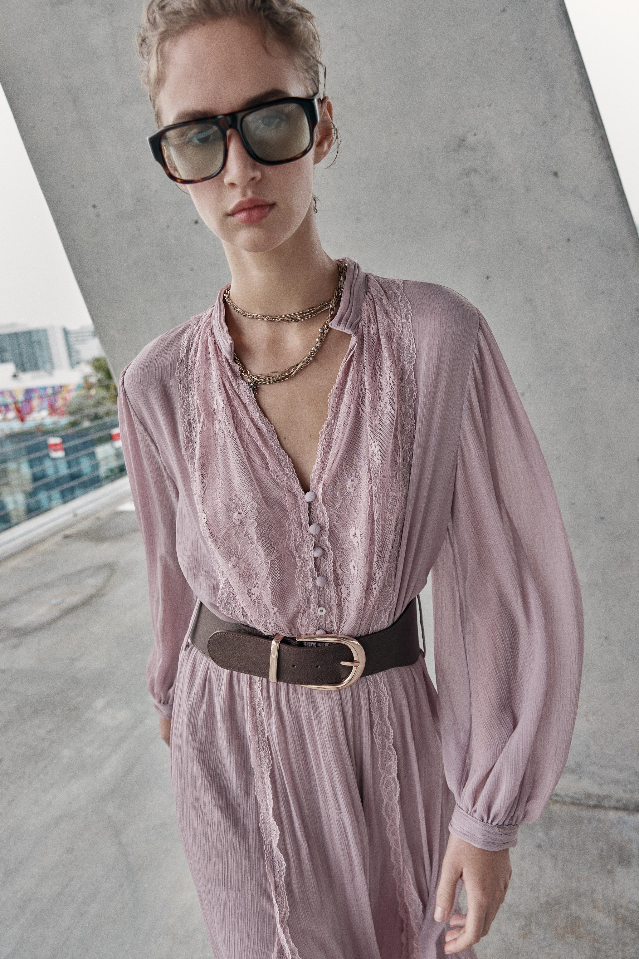 COMBINED MIDI DRESS WITH BELT - dirty-mauve | ZARA Thailand