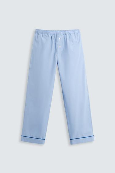 PANTALÓN PIJAMA CONTRASTE - Celeste de Zara