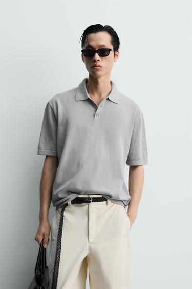 WASHED RELAXED FIT KNIT POLO SHIRT - Grey by Zara