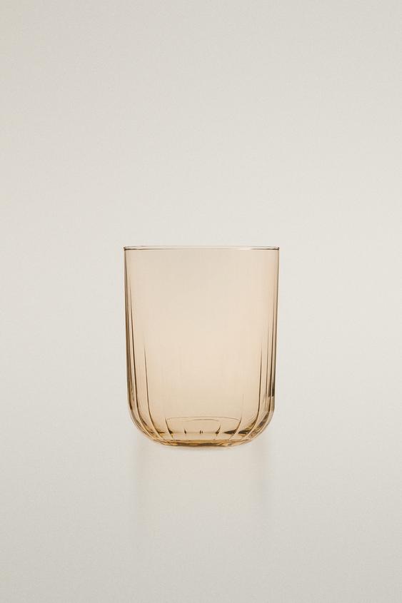 GLASS WITH EMBOSSED LINES - Yellow by Zara - Image 0