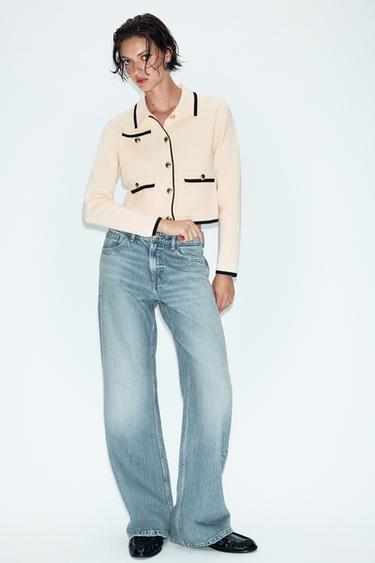 CHAQUETA PUNTO CUELLO SOLAPA - Negro / Crudo de Zara